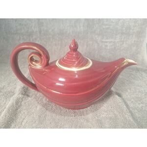 Hall China Aladdin 6 Cup Teapot Mauve Gold Trim USA Vintage 40s-60s Excellent!
